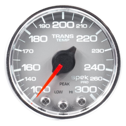 [ATM-P34221] AutoMeter 2-1/16" TRANSMISSION TEMPERATURE, 100-300 °F, STEPPER MOTOR, SPEK-PRO, SILVER DIAL, CHROME BEZEL, CLEAR LENS