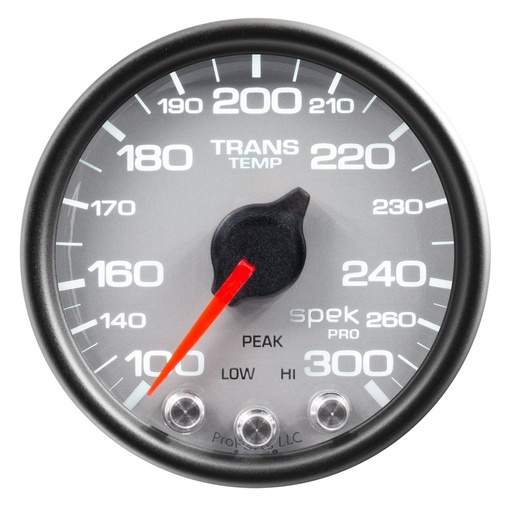 [ATM-P34222] AutoMeter 2-1/16" TRANSMISSION TEMPERATURE, 100-300 °F, STEPPER MOTOR, SPEK-PRO, SILVER DIAL, BLACK BEZEL, CLEAR LENS