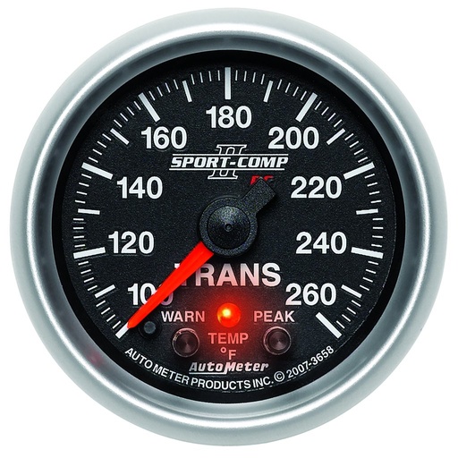 [ATM-3658] AutoMeter 2-1/16" TRANSMISSION TEMPERATURE, W/ PEAK & WARN, 100-260 °F, STEPPER MOTOR, SPORT-COMP II