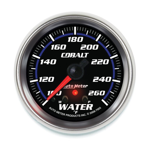 [ATM-7955] AutoMeter 2-5/8" WATER TEMPERATURE, W/ PEAK & WARN, 100-260 °F, STEPPER MOTOR, COBALT