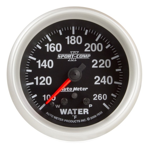 [ATM-7655] AutoMeter 2-5/8" WATER TEMPERATURE, W/ PEAK & WARN, 100-260 °F, STEPPER MOTOR, SPORT-COMP II