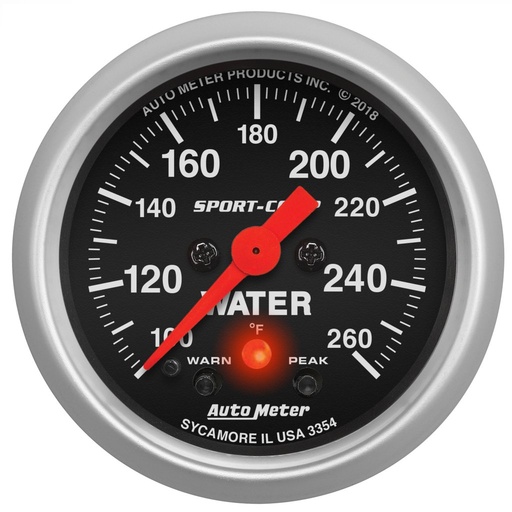 [ATM-3354] AutoMeter 2-1/16" WATER TEMPERATURE, W/ PEAK & WARN, 100-260 °F, STEPPER MOTOR, SPORT-COMP
