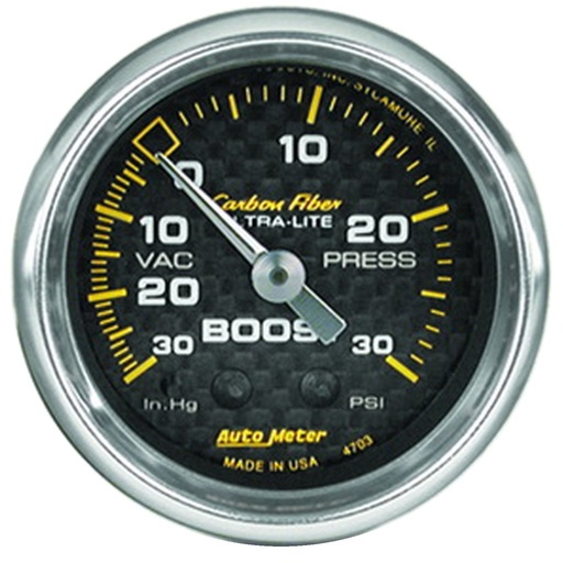 [ATM-4703] AutoMeter 2-1/16" BOOST/VACUUM, 30 IN HG/30 PSI, MECHANICAL, CARBON FIBER