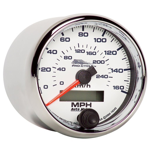 [ATM-19345] AutoMeter 2-5/8" SPEEDOMETER, 0-160 MPH, ELECTRIC, 0-260 KM/H, WHITE, PRO-CYCLE