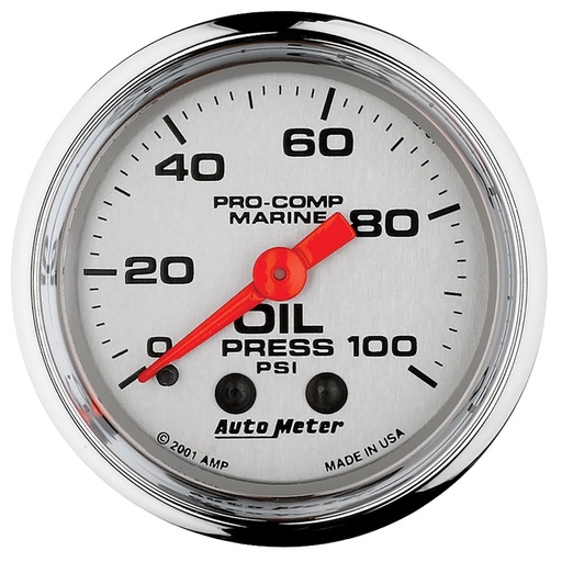 [ATM-200790-35] AutoMeter 2-1/16" OIL PRESSURE, 0-100 PSI, MECHANICAL, MARINE CHROME