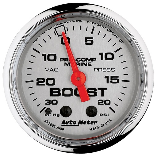 [ATM-200774-35] AutoMeter 2-1/16" VACUUM/BOOST, 30 IN HG/20 PSI, MECHANICAL, MARINE CHROME