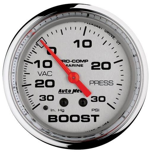 [ATM-200775-35] AutoMeter 2-5/8" VACUUM/BOOST, 30 IN HG/20 PSI, MECHANICAL, MARINE CHROME