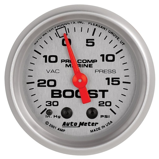 [ATM-200774-33] AutoMeter 2-1/16" VACUUM/BOOST, 30 IN HG/20 PSI, MECHANICAL, MARINE SILVER