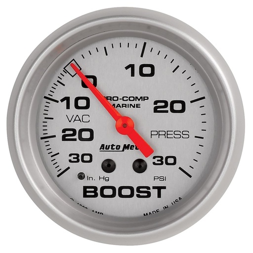 [ATM-200775-33] AutoMeter 2-5/8" VACUUM/BOOST, 30 IN HG/20 PSI, MECHANICAL, MARINE SILVER
