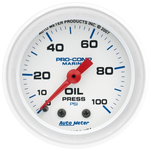 [ATM-200790] AutoMeter 2-1/16" OIL PRESSURE, 0-100 PSI, MECHANICAL, MARINE WHITE