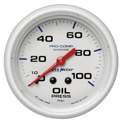 [ATM-200777] AutoMeter 2-5/8" OIL PRESSURE, 0-100 PSI, MECHANICAL, MARINE WHITE