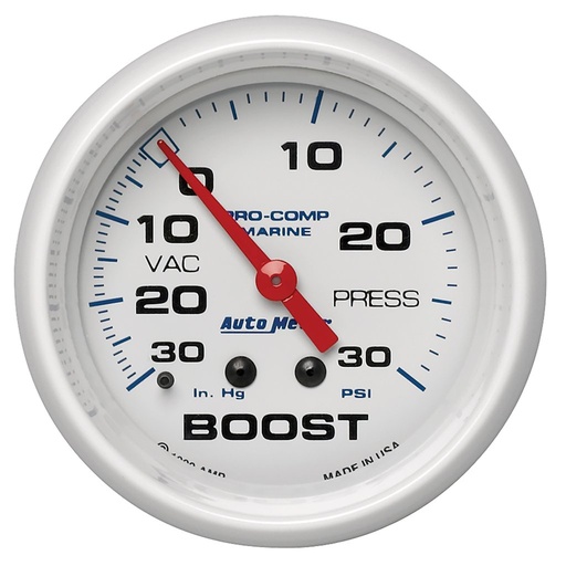 [ATM-200775] AutoMeter 2-5/8" VACUUM/BOOST, 30 IN HG/20 PSI, MECHANICAL, MARINE WHITE