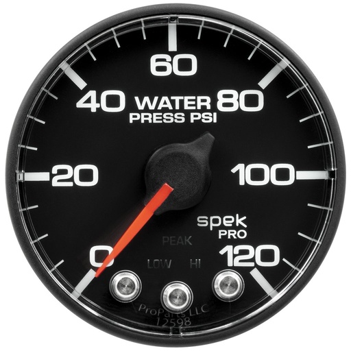 [ATM-P349328] AutoMeter 2-1/16" WATER PRESSURE, 0-120 PSI, STEPPER MOTOR, SPEK-PRO, BLACK DIAL, BLACK BEZEL, FLAT ANTIGLARE LENS (FOR 100 PSI SENSOR NOT INCL)