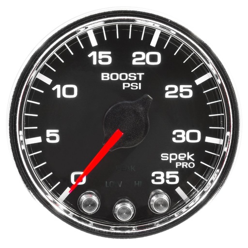 [ATM-P30331] AutoMeter 2-1/16" BOOST, 0-35 PSI, STEPPER MOTOR, SPEK-PRO, BLACK DIAL, CHROME BEZEL, CLEAR LENS