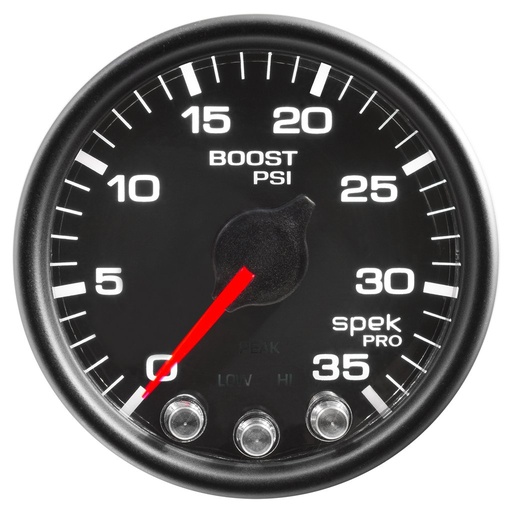 [ATM-P30332] AutoMeter 2-1/16" BOOST, 0-35 PSI, STEPPER MOTOR, SPEK-PRO, BLACK DIAL, BLACK BEZEL, CLEAR LENS