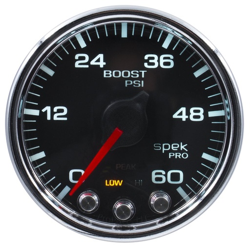 [ATM-P30431] AutoMeter 2-1/16" BOOST, 0-60 PSI, STEPPER MOTOR, SPEK-PRO, BLACK DIAL, CHROME BEZEL, CLEAR LENS