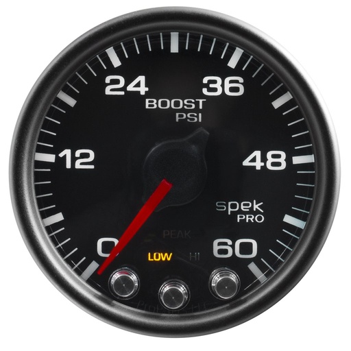 [ATM-P30432] AutoMeter 2-1/16" BOOST, 0-60 PSI, STEPPER MOTOR, SPEK-PRO, BLACK DIAL, BLACK BEZEL, CLEAR LENS