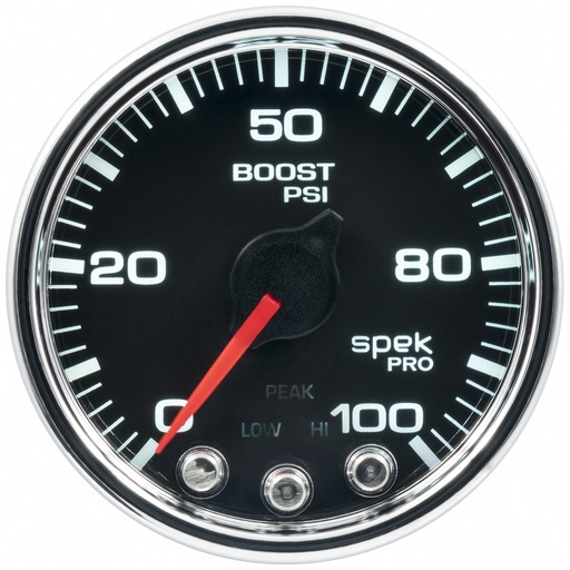 [ATM-P30531] AutoMeter 2-1/16" BOOST, 0-100 PSI, STEPPER MOTOR, SPEK-PRO, BLACK DIAL, CHROME BEZEL, CLEAR LENS