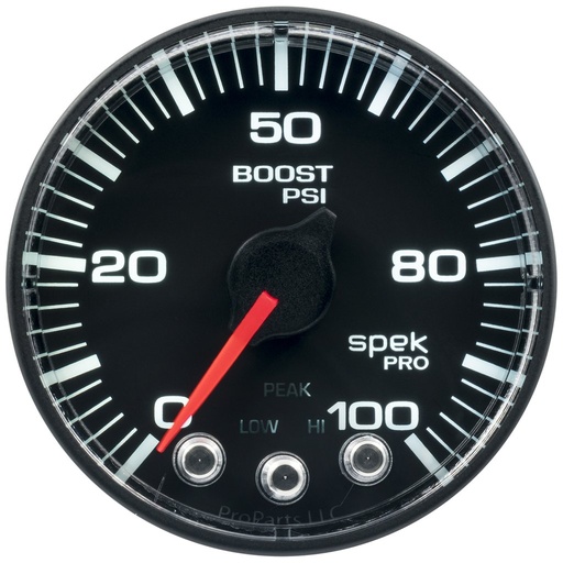 [ATM-P305328] AutoMeter 2-1/16" BOOST, 0-100 PSI, STEPPER MOTOR, SPEK-PRO, BLACK DIAL, BLACK BEZEL, FLAT ANTIGLARE LENS