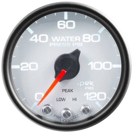 [ATM-P34512] AutoMeter 2-1/16" WATER PRESSURE, 0-120 PSI, STEPPER MOTOR, SPEK-PRO, WHITE DIAL, BLACK BEZEL, CLEAR LENS