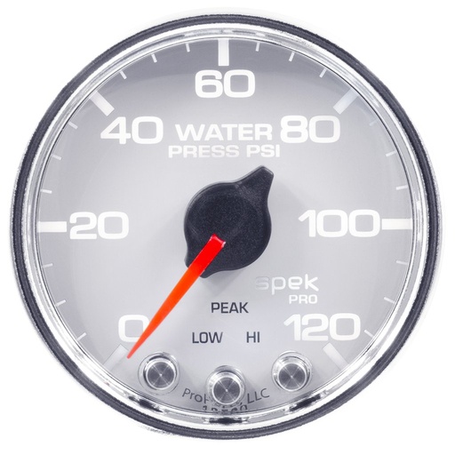 [ATM-P34511] AutoMeter 2-1/16" WATER PRESSURE, 0-120 PSI, STEPPER MOTOR, SPEK-PRO, WHITE DIAL, CHROME BEZEL, CLEAR LENS