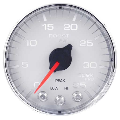 [ATM-P303118] AutoMeter 2-1/16" BOOST, 0-35 PSI, STEPPER MOTOR, SPEK-PRO, WHITE DIAL, CHROME BEZEL, FLAT ANTIGLARE LENS