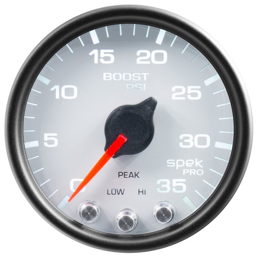 [ATM-P30312] AutoMeter 2-1/16" BOOST, 0-35 PSI, STEPPER MOTOR, SPEK-PRO, WHITE DIAL, BLACK BEZEL, CLEAR LENS