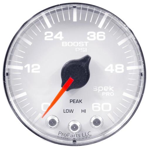 [ATM-P304118] AutoMeter 2-1/16" BOOST, 0-60 PSI, STEPPER MOTOR, SPEK-PRO, WHITE DIAL, CHROME BEZEL, FLAT ANTIGLARE LENS