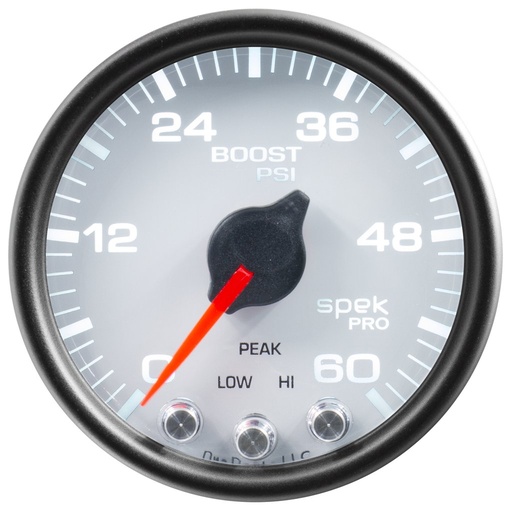 [ATM-P30412] AutoMeter 2-1/16" BOOST, 0-60 PSI, STEPPER MOTOR, SPEK-PRO, WHITE DIAL, BLACK BEZEL, CLEAR LENS