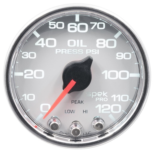 [ATM-P32511] AutoMeter 2-1/16" OIL PRESSURE, 0-120 PSI, STEPPER MOTOR, SPEK-PRO, WHITE DIAL, CHROME BEZEL, CLEAR LENS