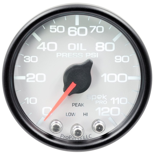 [ATM-P32512] AutoMeter 2-1/16" OIL PRESSURE, 0-120 PSI, STEPPER MOTOR, SPEK-PRO, WHITE DIAL, BLACK BEZEL, CLEAR LENS