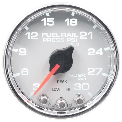 [ATM-P32111] AutoMeter 2-1/16" FUEL RAIL PRESSURE, 3-30K PSI, STEPPER MOTOR, SPEK-PRO, WHITE DIAL, CHROME BEZEL, CLEAR LENS