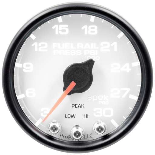 [ATM-P32112] AutoMeter 2-1/16" FUEL RAIL PRESSURE, 3-30K PSI, STEPPER MOTOR, SPEK-PRO, WHITE DIAL, BLACK BEZEL, CLEAR LENS