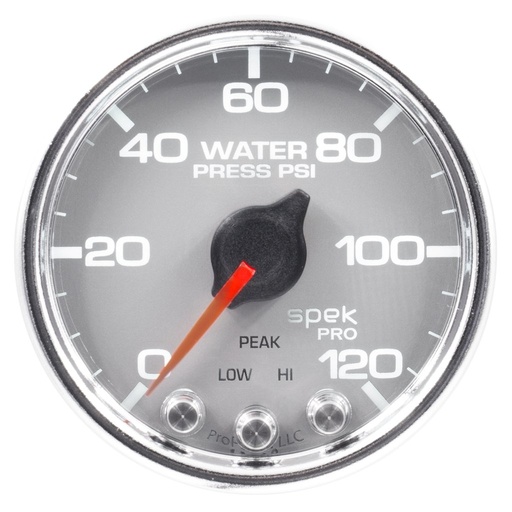 [ATM-P34521] AutoMeter 2-1/16" WATER PRESSURE, 0-120 PSI, STEPPER MOTOR, SPEK-PRO, SILVER DIAL, CHROME BEZEL, CLEAR LENS