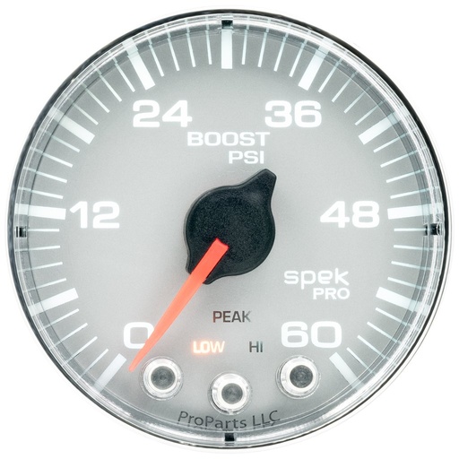 [ATM-P304218] AutoMeter 2-1/16" BOOST, 0-60 PSI, STEPPER MOTOR, SPEK-PRO, SILVER DIAL, CHROME BEZEL, FLAT ANTIGLARE LENS