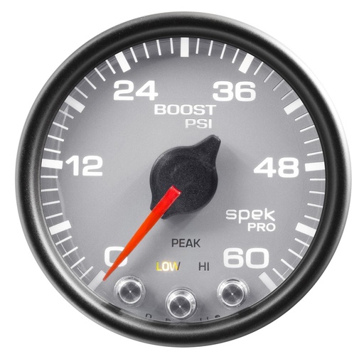 [ATM-P30422] AutoMeter 2-1/16" BOOST, 0-60 PSI, STEPPER MOTOR, SPEK-PRO, SILVER DIAL, BLACK BEZEL, CLEAR LENS