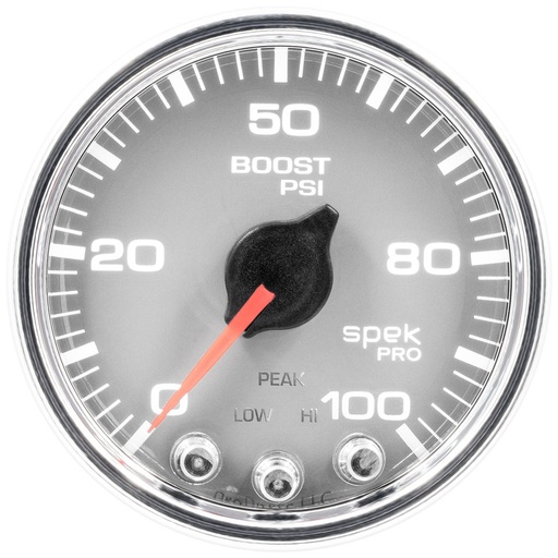 [ATM-P30521] AutoMeter 2-1/16" BOOST, 0-100 PSI, STEPPER MOTOR, SPEK-PRO, SILVER DIAL, CHROME BEZEL, CLEAR LENS