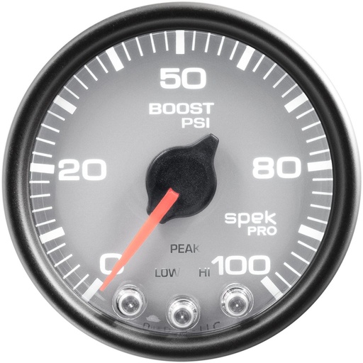 [ATM-P30522] AutoMeter 2-1/16" BOOST, 0-100 PSI, STEPPER MOTOR, SPEK-PRO, SILVER DIAL, BLACK BEZEL, CLEAR LENS
