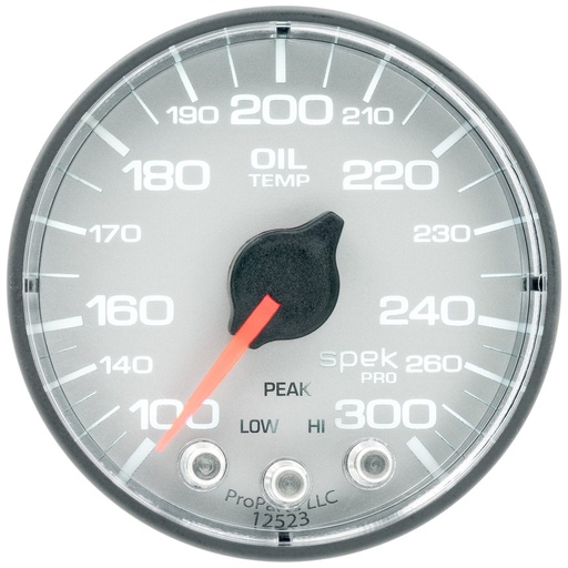[ATM-P322228] AutoMeter 2-1/16" OIL TEMPERATURE, 100-300 °F, STEPPER MOTOR, SPEK-PRO, SILVER DIAL, BLACK BEZEL, FLAT ANTIGLARE LENS