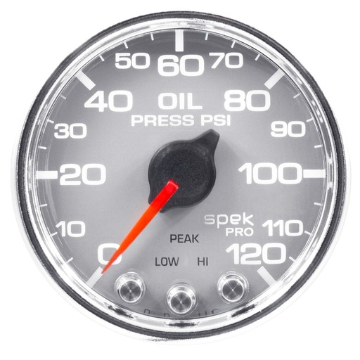[ATM-P32521] AutoMeter 2-1/16" OIL PRESSURE, 0-120 PSI, STEPPER MOTOR, SPEK-PRO, SILVER DIAL, CHROME BEZEL, CLEAR LENS