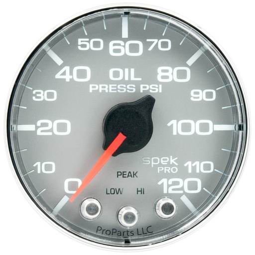 [ATM-P325218] AutoMeter 2-1/16" OIL PRESSURE, 0-120 PSI, STEPPER MOTOR, SPEK-PRO, SILVER DIAL, CHROME BEZEL, FLAT ANTIGLARE LENS