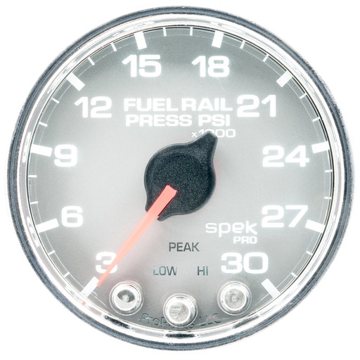 [ATM-P32121] AutoMeter 2-1/16" FUEL RAIL PRESSURE, 3-30K PSI, STEPPER MOTOR, SPEK-PRO, SILVER DIAL, CHROME BEZEL, CLEAR LENS