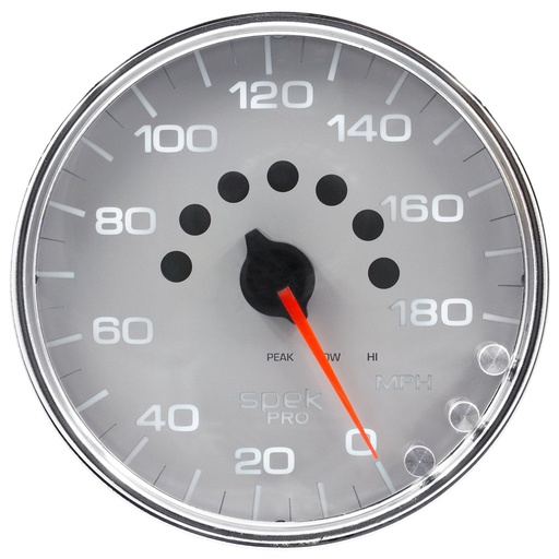 [ATM-P23021] AutoMeter 5" SPEEDOMETER, 0-180 MPH, ELECTRIC, SPEK-PRO, SILVER DIAL, CHROME BEZEL, CLEAR LENS