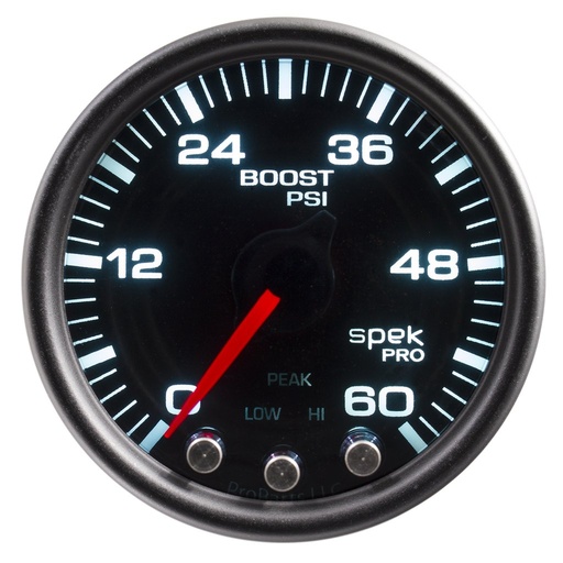[ATM-P30452] AutoMeter 2-1/16" BOOST, 0-60 PSI, STEPPER MOTOR, SPEK-PRO, BLACK DIAL, BLACK BEZEL, SMOKED LENS