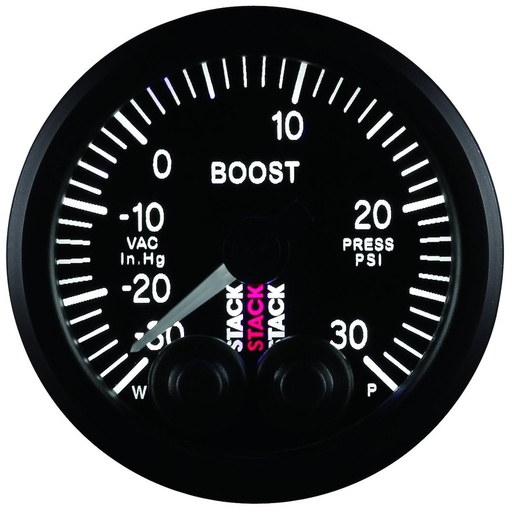 [ATM-ST3512] AutoMeter 52MM, BOOST PRESS, PRO-CONTROL, BLK, -30INHG TO +30PSI, INCL. T-FITTING