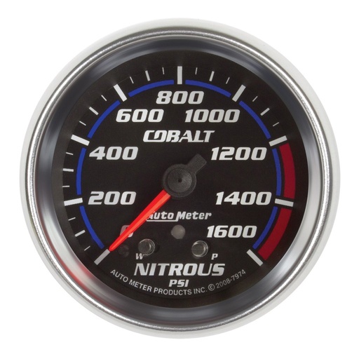 [ATM-7974] AutoMeter 2-5/8" NITROUS PRESSURE, W/ PEAK & WARN, 0-1600 PSI, STEPPER MOTOR, COBALT