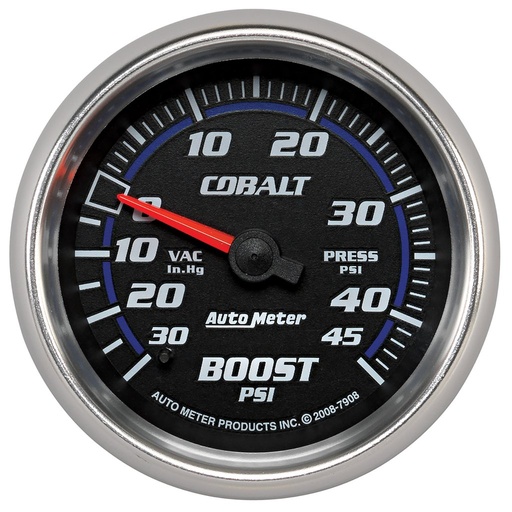[ATM-7908] AutoMeter 2-5/8" BOOST/VACUUM, 30 IN HG/45 PSI, MECHANICAL, COBALT