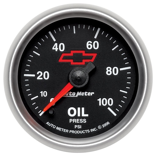 [ATM-3653-00406] AutoMeter 2-1/16" OIL PRESSURE, 0-100 PSI, CHEVY RED BOWTIE