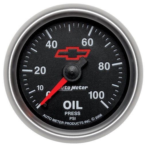 [ATM-3621-00406] AutoMeter 2-1/16" OIL PRESSURE, 0-100 PSI, CHEVY RED BOWTIE