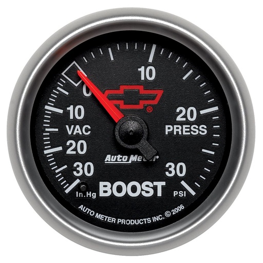 [ATM-3603-00406] AutoMeter 2-1/16" BOOST/VACUUM, 30 IN HG/30 PSI, CHEVY RED BOWTIE